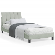 vidaXL Világosszürke bársony ágykeret LED-világítással 90 x 200 cm ágy és ágykellék