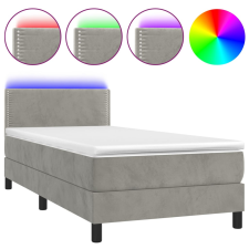 vidaXL világosszürke bársony rugós és LED-es ágy matraccal 100x200 cm (3134327) ágy és ágykellék