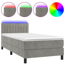 vidaXL világosszürke bársony rugós és LED-es ágy matraccal 100x200 cm (3134507) ágy és ágykellék