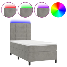 vidaXL világosszürke bársony rugós és LED-es ágy matraccal 100x200 cm (3136107) ágy és ágykellék