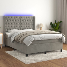 vidaXL világosszürke bársony rugós és LED-es ágy matraccal 140x190 cm ágy és ágykellék