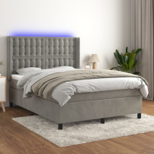 vidaXL világosszürke bársony rugós és LED-es ágy matraccal 140x190 cm ágy és ágykellék