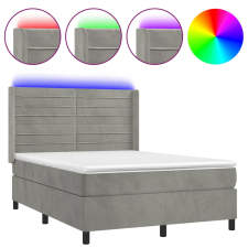 vidaXL világosszürke bársony rugós és LED-es ágy matraccal 140x190 cm (3139619) ágy és ágykellék
