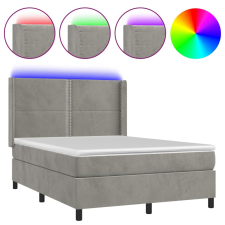 vidaXL világosszürke bársony rugós és LED-es ágy matraccal 140x200 cm (3139505) ágy és ágykellék