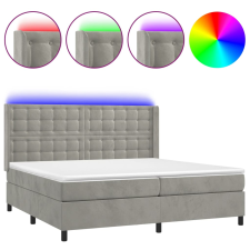 vidaXL világosszürke bársony rugós és LED-es ágy matraccal 200x200 cm (3139823) ágy és ágykellék
