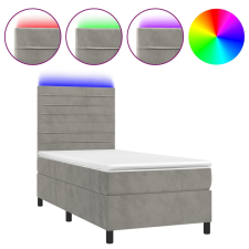 vidaXL világosszürke bársony rugós és LED-es ágy matraccal 90x190 cm (3136155) ágy és ágykellék