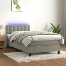 vidaXL világosszürke bársony rugós és LED-es ágy matraccal 90x200 cm ágy és ágykellék