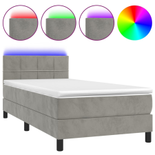 vidaXL világosszürke bársony rugós és LED-es ágy matraccal 90x200 cm (3134381) ágy és ágykellék