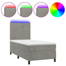 vidaXL világosszürke bársony rugós és LED-es ágy matraccal 90x200 cm (3135981) ágy és ágykellék