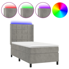 vidaXL világosszürke bársony rugós és LED-es ágy matraccal 90x200 cm (3139541) ágy és ágykellék