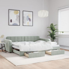 vidaXL világosszürke kihúzható bársony heverő fiókkal 90 x 190 cm ágy és ágykellék