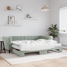 vidaXL világosszürke kihúzható bársony heverő matraccal 90 x 190 cm ágy és ágykellék