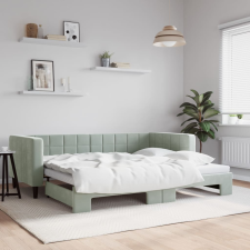 vidaXL világosszürke kihúzható bársonyheverő 90 x 190 cm ágy és ágykellék