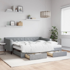 vidaXL világosszürke kihúzható szövet heverő fiókkal 90 x 190 cm ágy és ágykellék