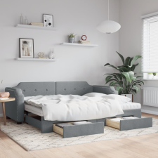 vidaXL világosszürke kihúzható szövet heverő fiókkal 90 x 190 cm ágy és ágykellék