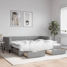 vidaXL világosszürke kihúzható szövet heverő fiókkal 90 x 190 cm ágy és ágykellék