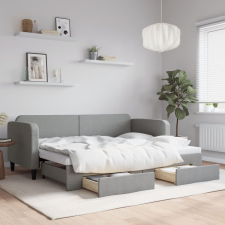 vidaXL világosszürke kihúzható szövet heverő fiókokkal 80 x 200 cm ágy és ágykellék