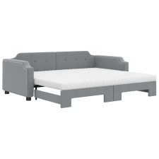 vidaXL világosszürke kihúzható szövet heverő matracokkal 80 x 200 cm (3197647) ágy és ágykellék