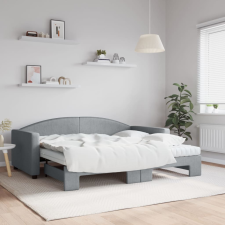 vidaXL világosszürke kihúzható szövet heverő matracokkal 90 x 190 cm ágy és ágykellék