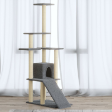 vidaXL világosszürke macskabútor szizál kaparófákkal 155 cm macskafelszerelés