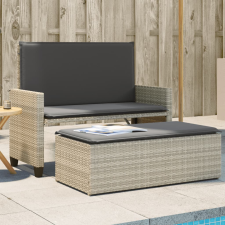 vidaXL világosszürke polyrattan kerti pad párnákkal és lábtartóval kerti bútor