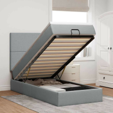 vidaXL világosszürke szövet ottomán ágy matraccal &amp;amp; LED-ek 90x200 cm ágy és ágykellék