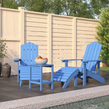 vidaXL Vízkék hdpe kerti adirondack székek lábtartóval és asztallal kerti bútor