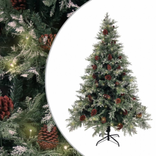 vidaXL zöld és fehér karácsonyfa LED-ekkel és fenyőtobozokkal 150 cm műfenyő