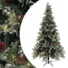 vidaXL Zöld és fehér karácsonyfa led-ekkel és fenyőtobozokkal 225 cm műfenyő
