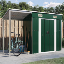 vidaXL zöld kerti fészer meghosszabbított tetővel 277 x 110,5 x 181 cm kerti tárolás