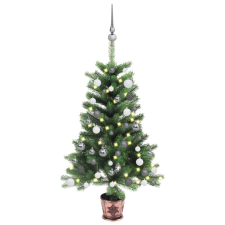 vidaXL zöld műkarácsonyfa LED-fényekkel és gömbszettel 90 cm (3077724) műfenyő