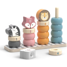 Viga Toys Fából készült toronyépítő gyűrűk állatokkal (44022) oktatójáték