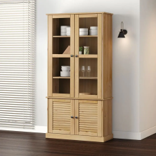  VIGO üvegvitrines tömör fenyőfa éjjeliszekrény 85x35x170 cm bútor