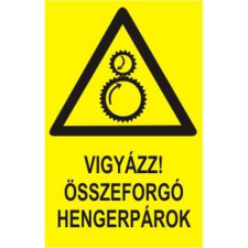  Vigyázz! Összeforgó hengerpárok! - öntapadó, 160*240mm információs tábla, állvány