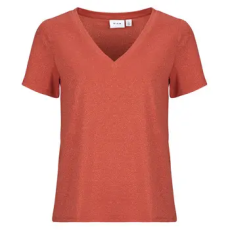 Vila Rövid ujjú pólók VILUXI GLITTER V-NECK Rózsaszín EU L
