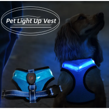  Világító éjszakai LED komfort kutyahám, kék, S nyakörv, póráz, hám kutyáknak