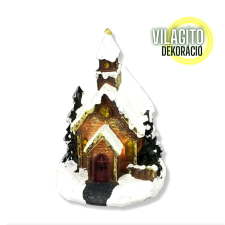  Világítós templom, mérete: 5,9x10,7x6,6 cm dekorációs kellék
