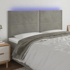  Világosszürke bársony LED-es fejtámla 160x5x118/128 cm ágy és ágykellék