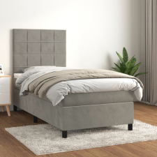  világosszürke bársony rugós ágy matraccal 90x190 cm ágy és ágykellék