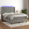  világosszürke bársony rugós és LED-es ágy matraccal 140x200 cm