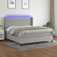  világosszürke szövet rugós és LED-es ágy matraccal 160x200 cm ágy és ágykellék
