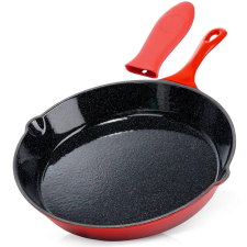 Vilde Zománcozott öntöttvas serpenyő 30 cm szilikon fogantyúvédővel, piros edény