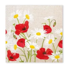 Virág Daisies Poppies szalvéta 20 db-os, 33x33 cm FSC party kellék