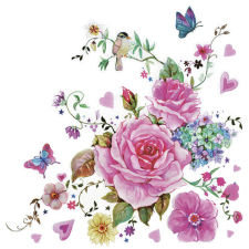 Virág Drawn Roses with Butterflies szalvéta 20 db-os 33x33 cm papírárú, csomagoló és tárolóeszköz