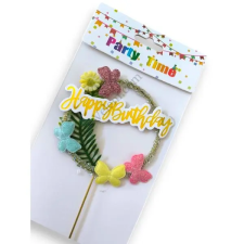  Virágos, pillangós beszúró tortadísz Happy Birthday felirattal sütés és főzés