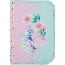  Virágos tolltartó klapnis, üres, rózsaszín-zöld tolltartó