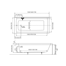  Viva egyenes akril kád 150x70 kád, zuhanykabin
