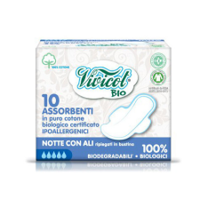 Vivicot BIO 100% Biológiailag lebomló éjszakai szárnyas betét, 10 db intim higiénia