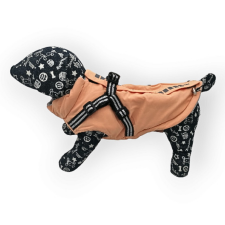  Vízálló, fényvisszaverő kutyakabát beépített hámmal, barackszín M-es kutyaruha