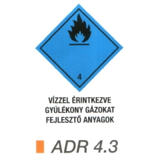  Vízzel érintkezve gyúlékony gázokat fejlesztö anyag ADR 4.3 információs címke